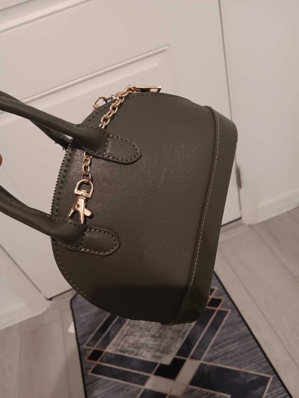 Compact Olive Green Mini Satchel with Gold Chain Accent